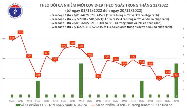 Ngày 20/12: Có 204 ca Covid-19 mới